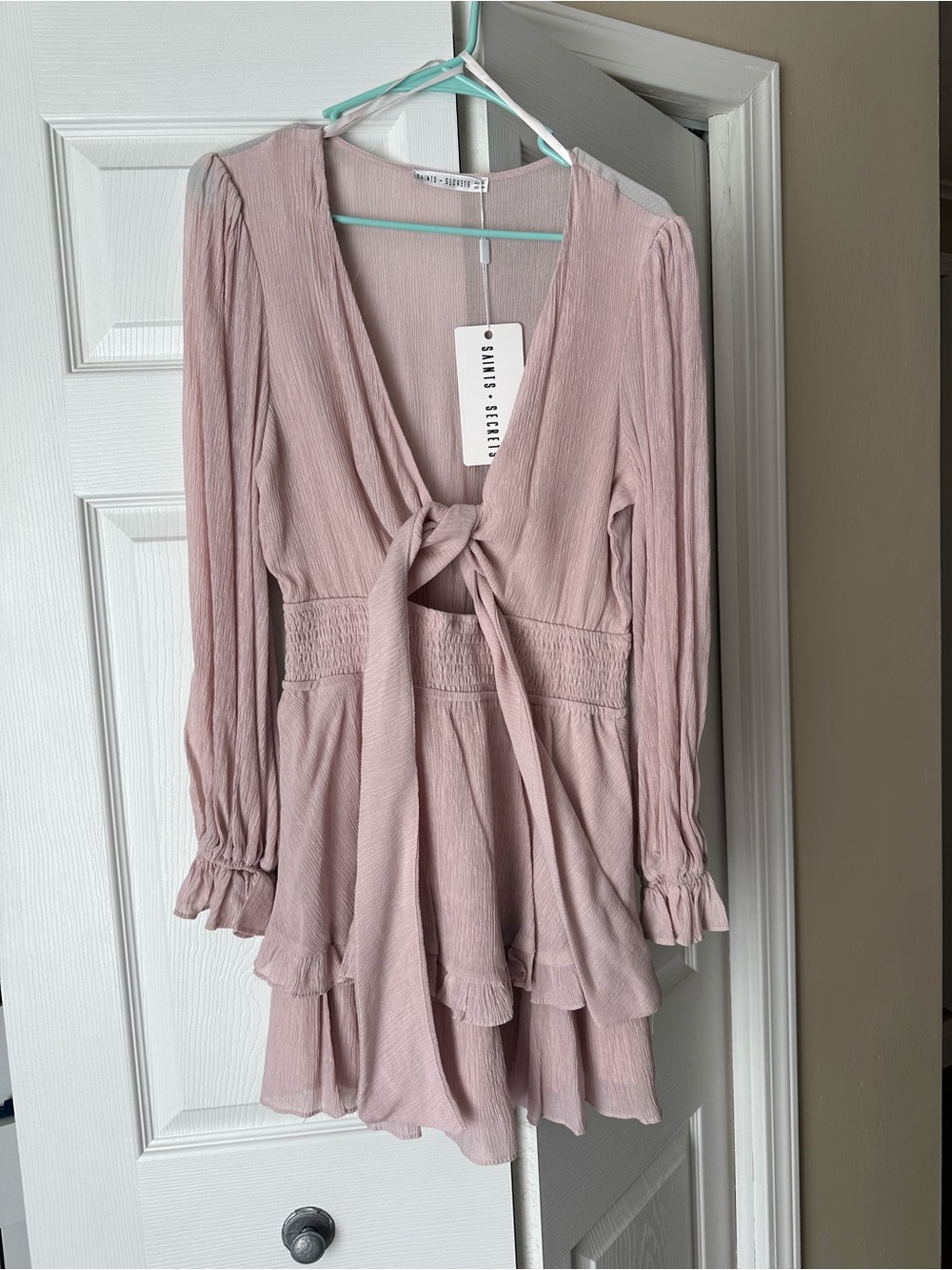 Saints + Secrets Blush Pink Tie-Front Mini Dress